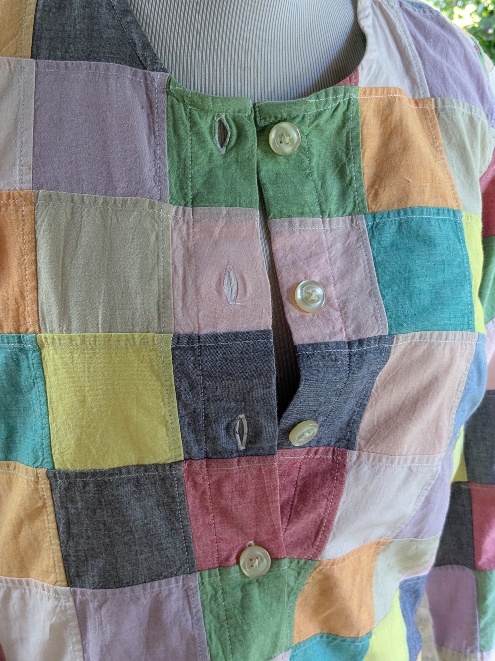 Orvis Multicolor Patchwork Cotton Madras Made In India Pastel & Jewel Squares 12 - Picture 2 of 6